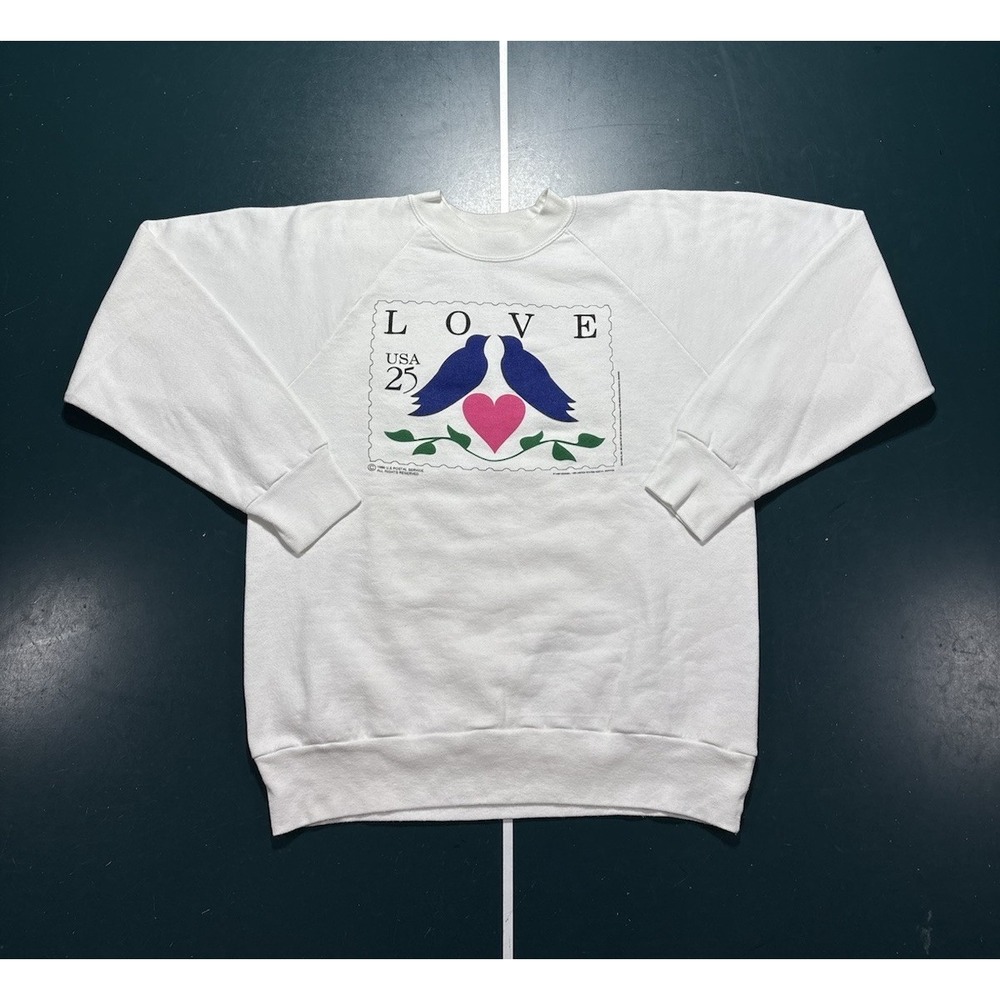 Vtg Love Birds Postage Stamp USPS Postal Service Crewneck Sweatshirt Large 80s